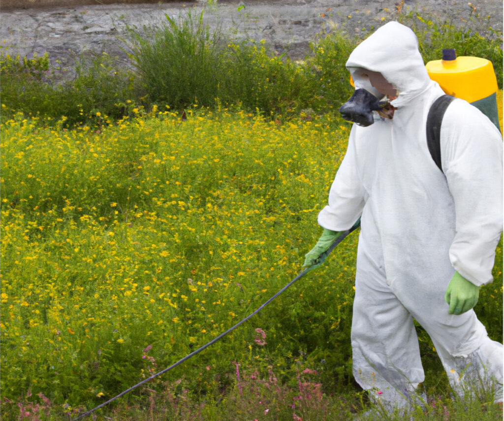 Spraying glyphosate on weeds